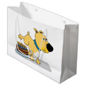 お誕生日ケーキで小便をするおもしろい犬 ラージペーパーバッグ (正面アングル)