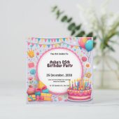 お誕生日ケーキとバルーンパーソナライズされた 招待状 (スタンド正面)