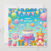 お誕生日ケーキとバルーンパーソナライズされた 招待状 (裏面)