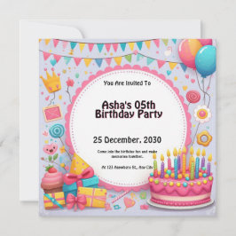 お誕生日ケーキとバルーンパーソナライズされた 招待状