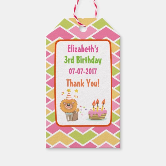 お誕生日ケーキとパーティーライオンありがとう ギフトタグ (正面)