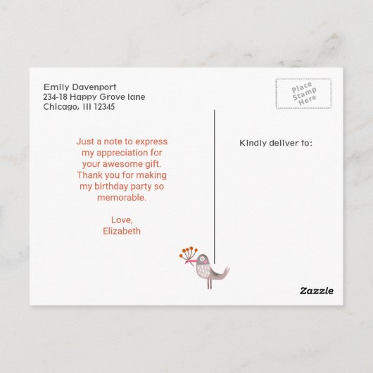 お誕生日ケーキとパーティーライオンと羊ありがとう ポストカード (裏面)