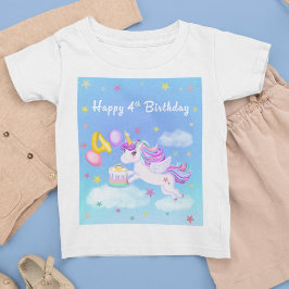 お誕生日ケーキと幸せな4th誕生日ユニコーン tシャツ