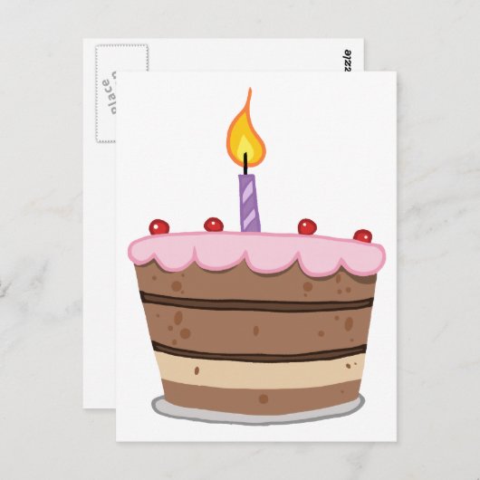 お誕生日ケーキにロウソクを一つ灯したもの ポストカード (正面/裏面)