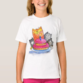 お誕生日ケーキのいる空想的な猫たち Tシャツ