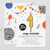 お誕生日ケーキのろうそく落書き招待状 招待状 (正面/裏面)