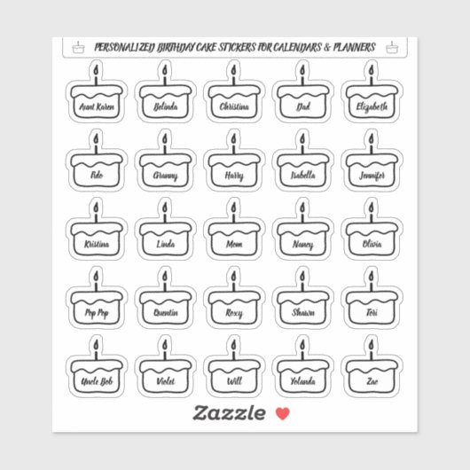 お誕生日ケーキのカレンダーとプランナー シール (シート)