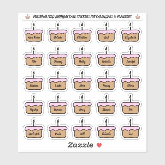 お誕生日ケーキのカレンダーとプランナー シール (シート)