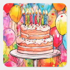 お誕生日ケーキのシールまたは封筒用シール スクエアシール