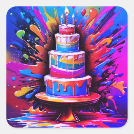 お誕生日ケーキのシールまたは封筒用シール スクエアシール