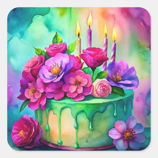 お誕生日ケーキのシールまたは封筒用シール スクエアシール (正面)