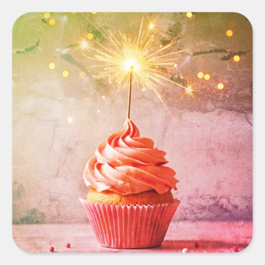 お誕生日ケーキのシールまたは封筒用シール スクエアシール (正面)