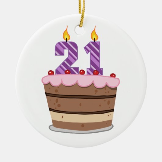 お誕生日ケーキの年齢21 セラミックオーナメント (正面)