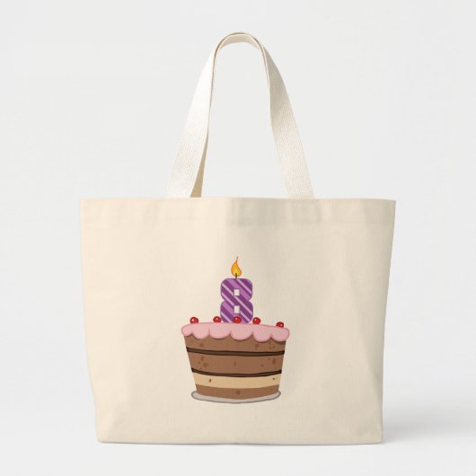 お誕生日ケーキの年齢8 ラージトートバッグ (正面)