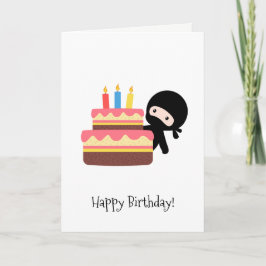 お誕生日ケーキの後ろの小さい忍者 カード