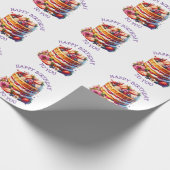 お誕生日ケーキの果実と花パーソナライズされた ラッピングペーパー (角)