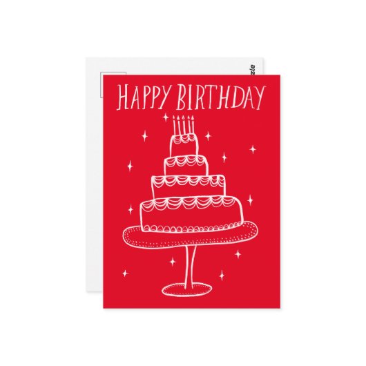 お誕生日ケーキの遊び心あふれるスケッチドゥードル ポストカード (正面/裏面インサイチュ)