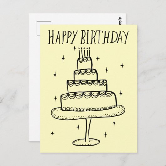 お誕生日ケーキの遊び心あふれるスケッチドゥードル ポストカード (正面/裏面)
