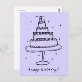 お誕生日ケーキの遊び心あふれるスケッチドゥードル ポストカード (正面/裏面)