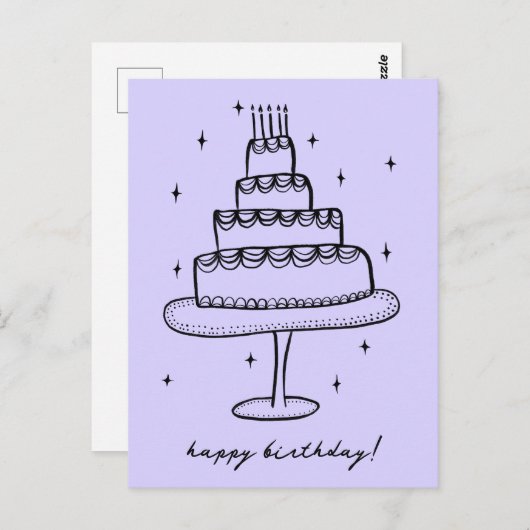 お誕生日ケーキの遊び心あふれるスケッチドゥードル ポストカード (正面/裏面)
