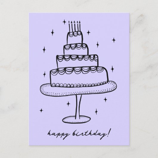 お誕生日ケーキの遊び心あふれるスケッチドゥードル ポストカード (正面)