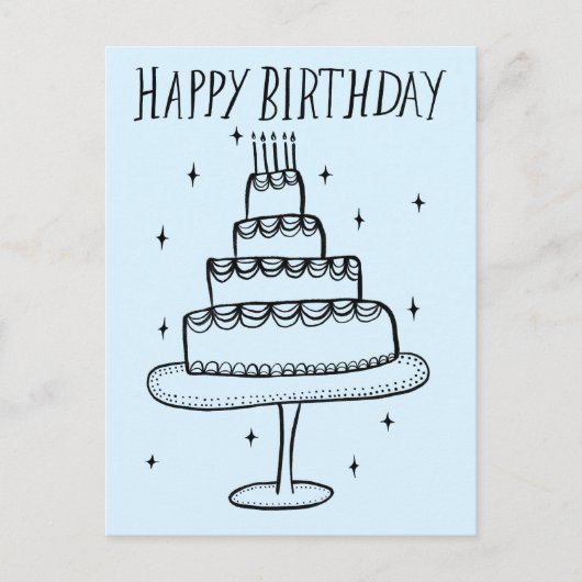 お誕生日ケーキの遊び心あふれるスケッチドゥードル ポストカード (正面)