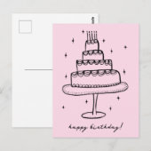お誕生日ケーキの遊び心あふれるスケッチドゥードル, 誕生日のお祝いにぴったりな、かわいいケーキのイラ ポストカード (正面/裏面)