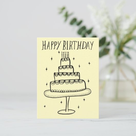 お誕生日ケーキの遊び心あふれるスケッチ・落書き ポストカード (スタンド正面)
