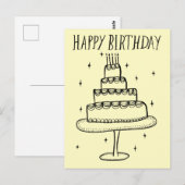 お誕生日ケーキの遊び心あふれるスケッチ・落書き ポストカード (正面/裏面)