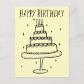 お誕生日ケーキの遊び心あふれるスケッチ・落書き ポストカード (正面)