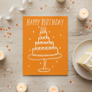 お誕生日ケーキの遊び心あふれるスケッチ・落書き ポストカード