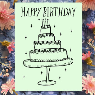 お誕生日ケーキの遊び心あふれるスケッチ・落書き ポストカード