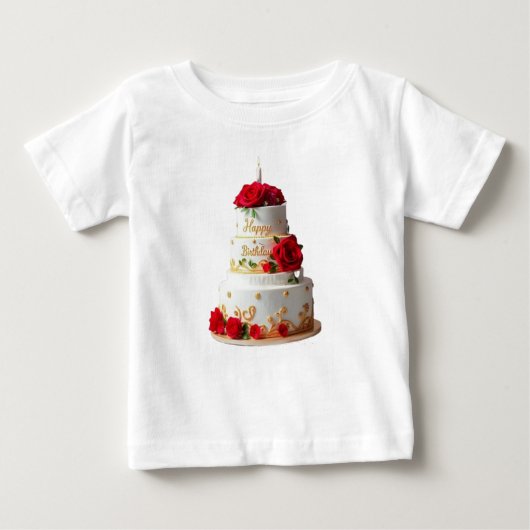 お誕生日ケーキアートデザインTシャツ ベビーTシャツ (正面)