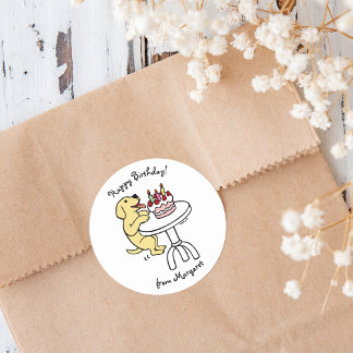 お誕生日ケーキイエローラブラドール漫画プレーン ラウンドシール