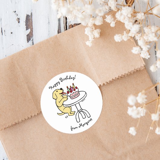 お誕生日ケーキイエローラブラドール漫画プレーン ラウンドシール