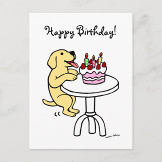 お誕生日ケーキイエローラブラドール漫画 ポストカード