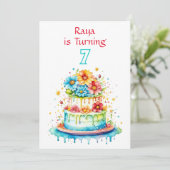 お誕生日ケーキイラストレーションガールズバースデーパーティー 招待状 (スタンド正面)