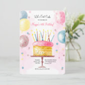 お誕生日ケーキイン水彩招待状 招待状 (スタンド正面)