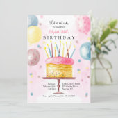 お誕生日ケーキイン水彩招待状 招待状 (スタンド正面)