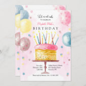 お誕生日ケーキイン水彩招待状 招待状 (正面/裏面)