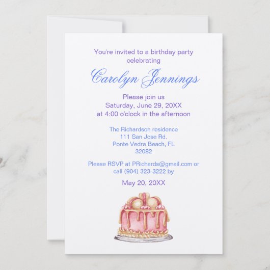 お誕生日ケーキウォーターカラーシーホースパーティー招待状 招待状 (裏面)