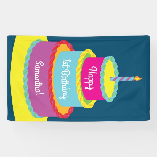 お誕生日ケーキカカラフルウト第1パーティーテーマ 横断幕 (横)