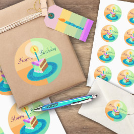 お誕生日ケーキシールのスライス ラウンドシール