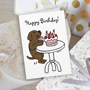 お誕生日ケーキチョコレートラブラドール漫画プレーン カード