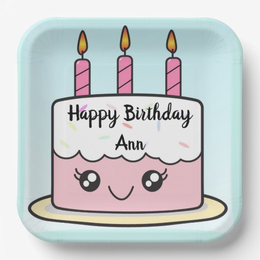 お誕生日ケーキデザインスクエアパーティー紙プレート ペーパープレート (正面)