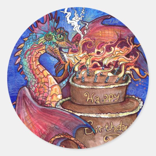 お誕生日ケーキドラゴン ラウンドシール (正面)
