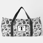 お誕生日ケーキドードル白黒パターン2 ダッフルバッグ (裏面)