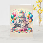 お誕生日ケーキハッピーバースデー カード (黄色い花)