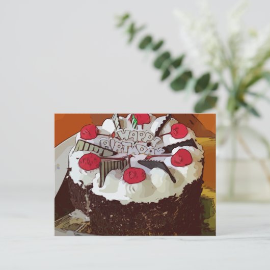 お誕生日ケーキハッピーバースデー(赤さくらんぼ) ポストカード (スタンド正面)