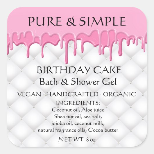 お誕生日ケーキバスジェルシャワー手作り製品 スクエアシール (正面)